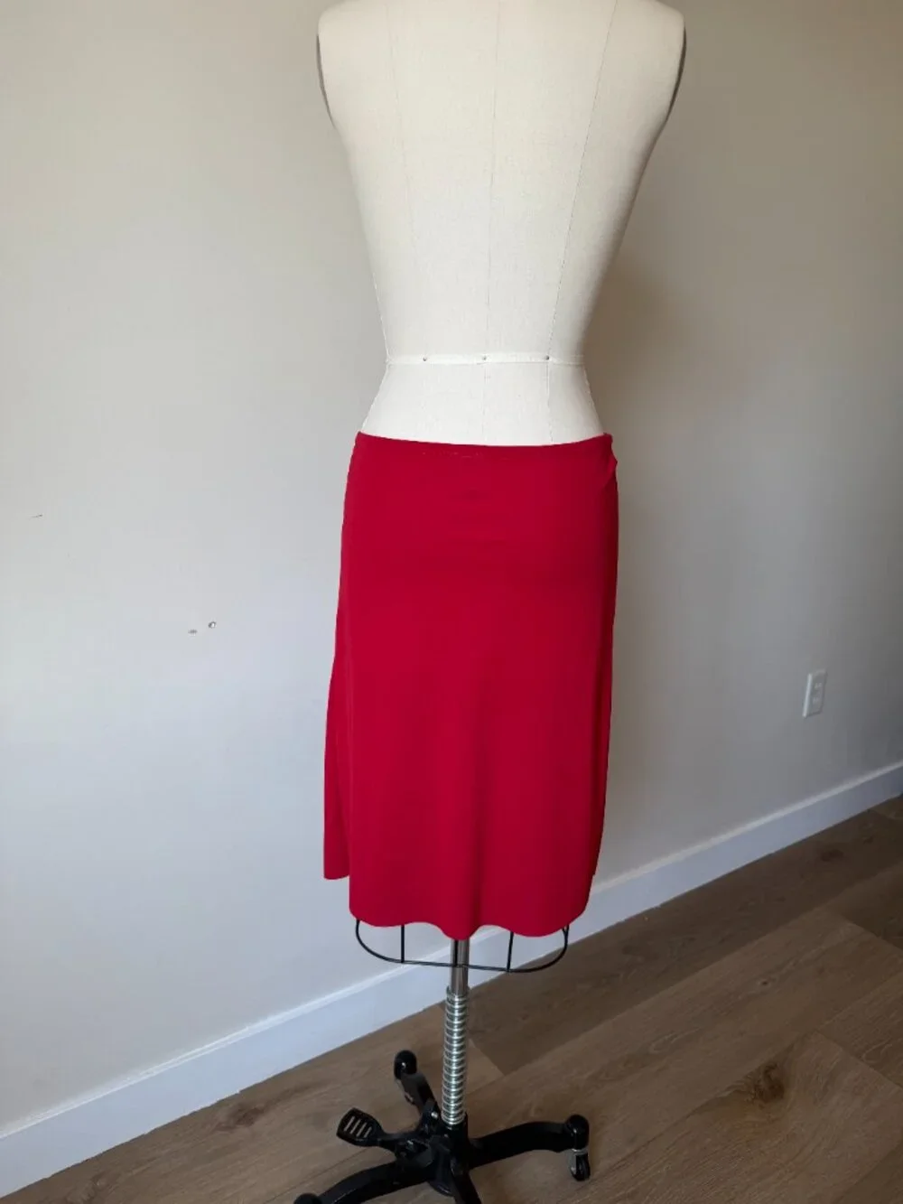 Y2K Red Midi Skirt | Vintage USA Made Asymmetric Ruffle Hem | Size S